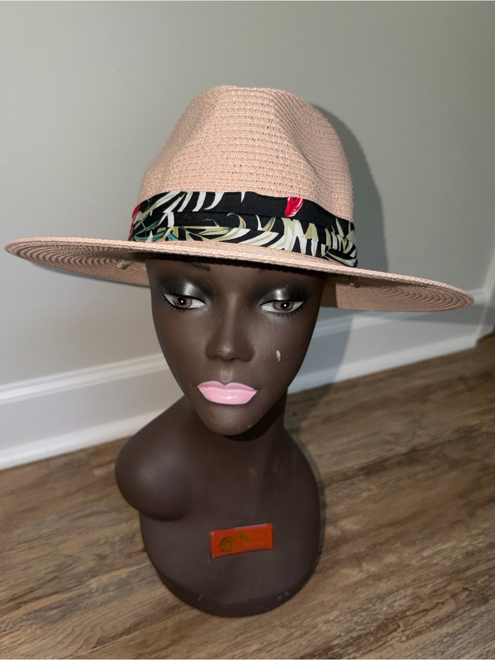Blush Pink Straw Fedora Hat with Tropical Band 💓 brand new